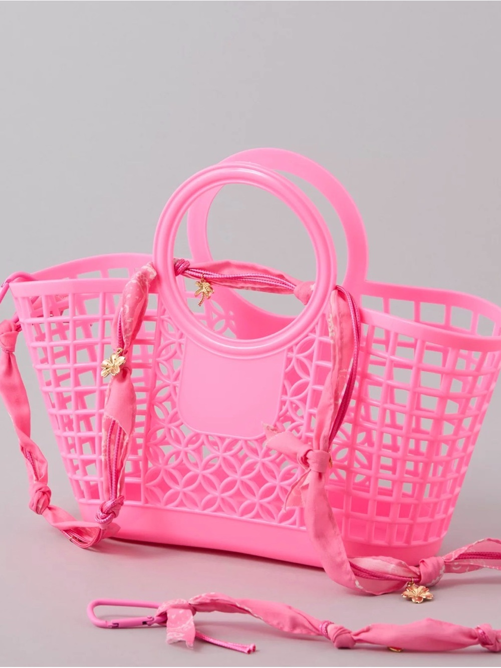 American Eagle Outfitters Pink Open Lattice Tote with Scarf Detail